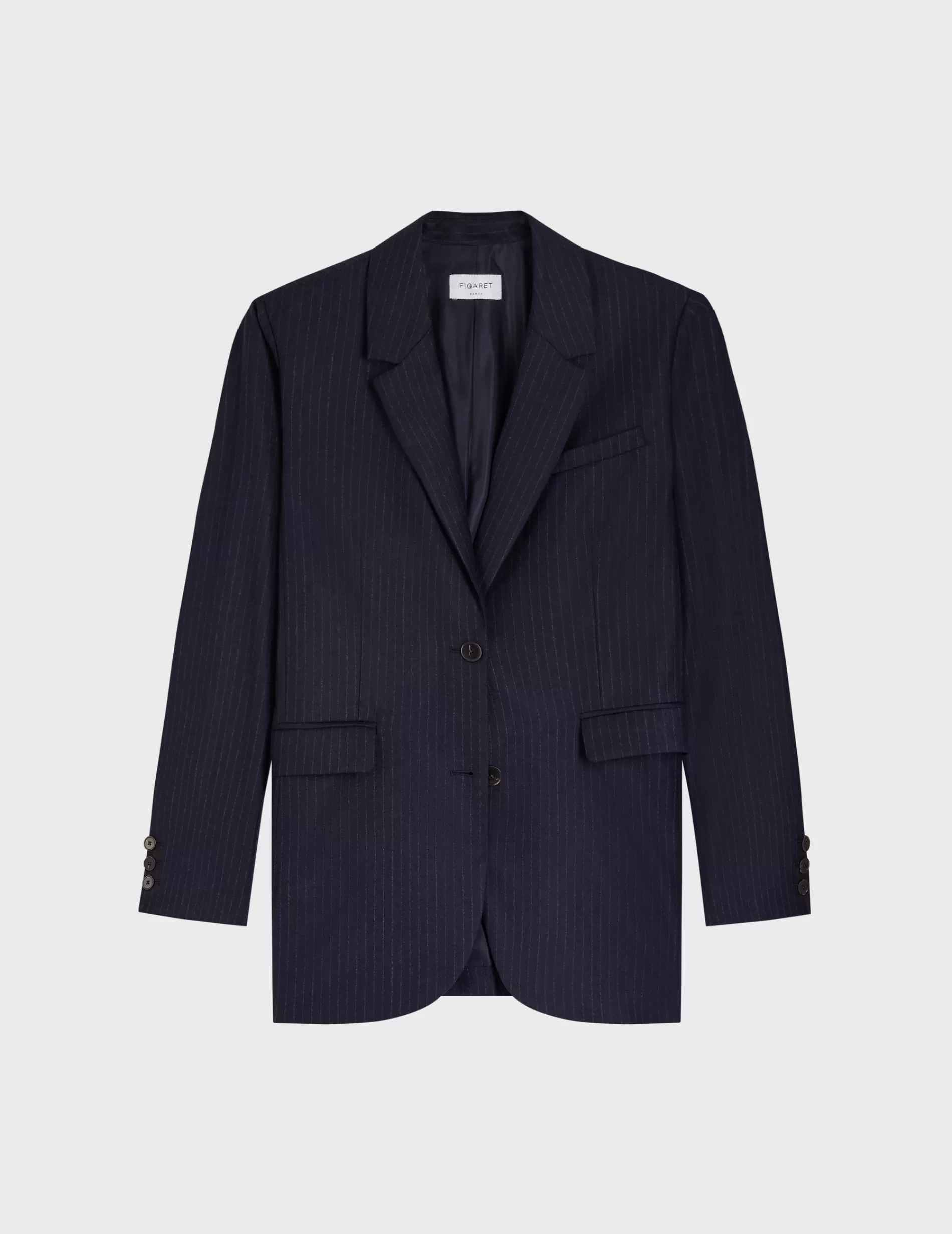 Figaret Paris Ready To Wear | Blazer Glory En Twill De Laine Rayée Bleu Marine