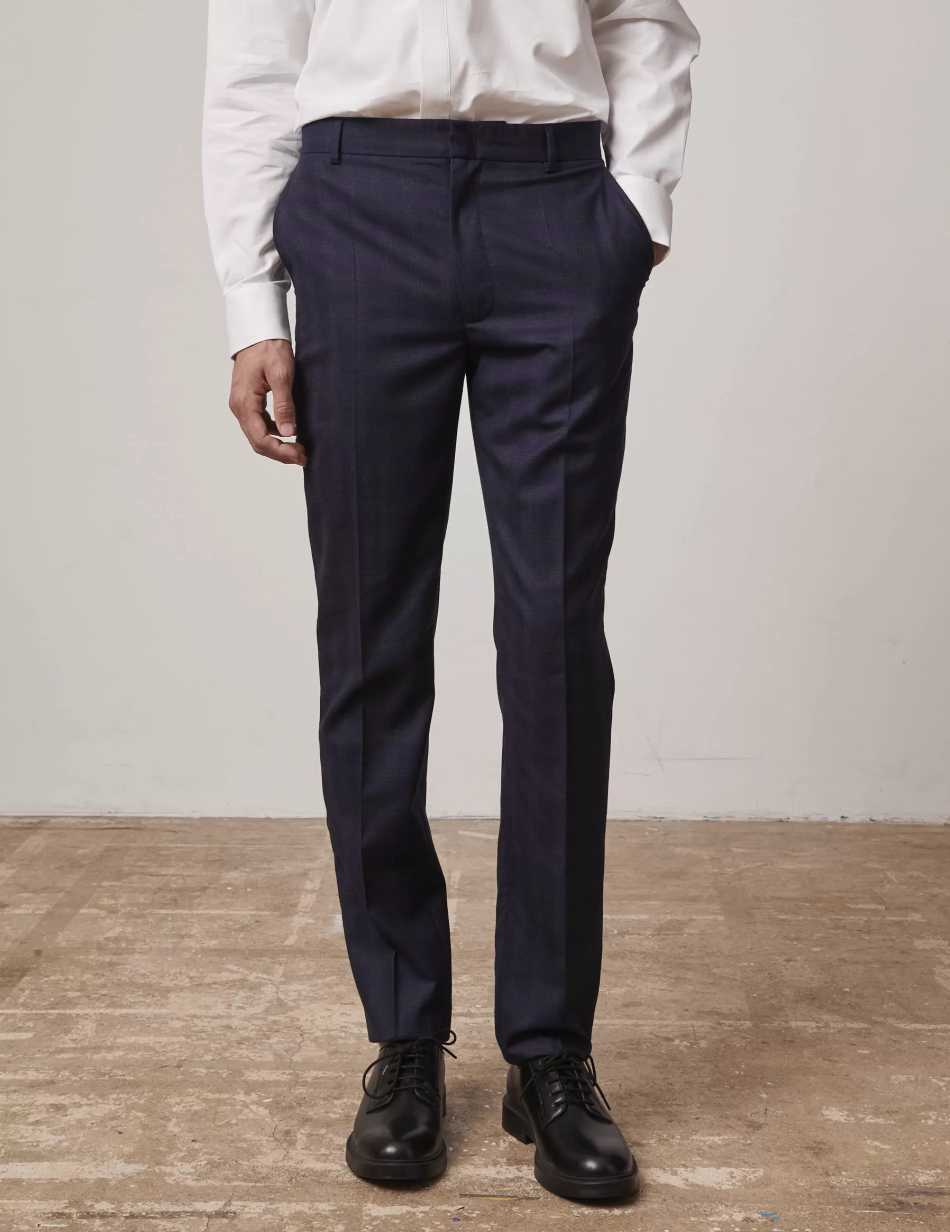 Figaret Paris Suits | Trousers | Pantalon De Costume Greyson En Toile De Laine à Carreaux Bleu Marine