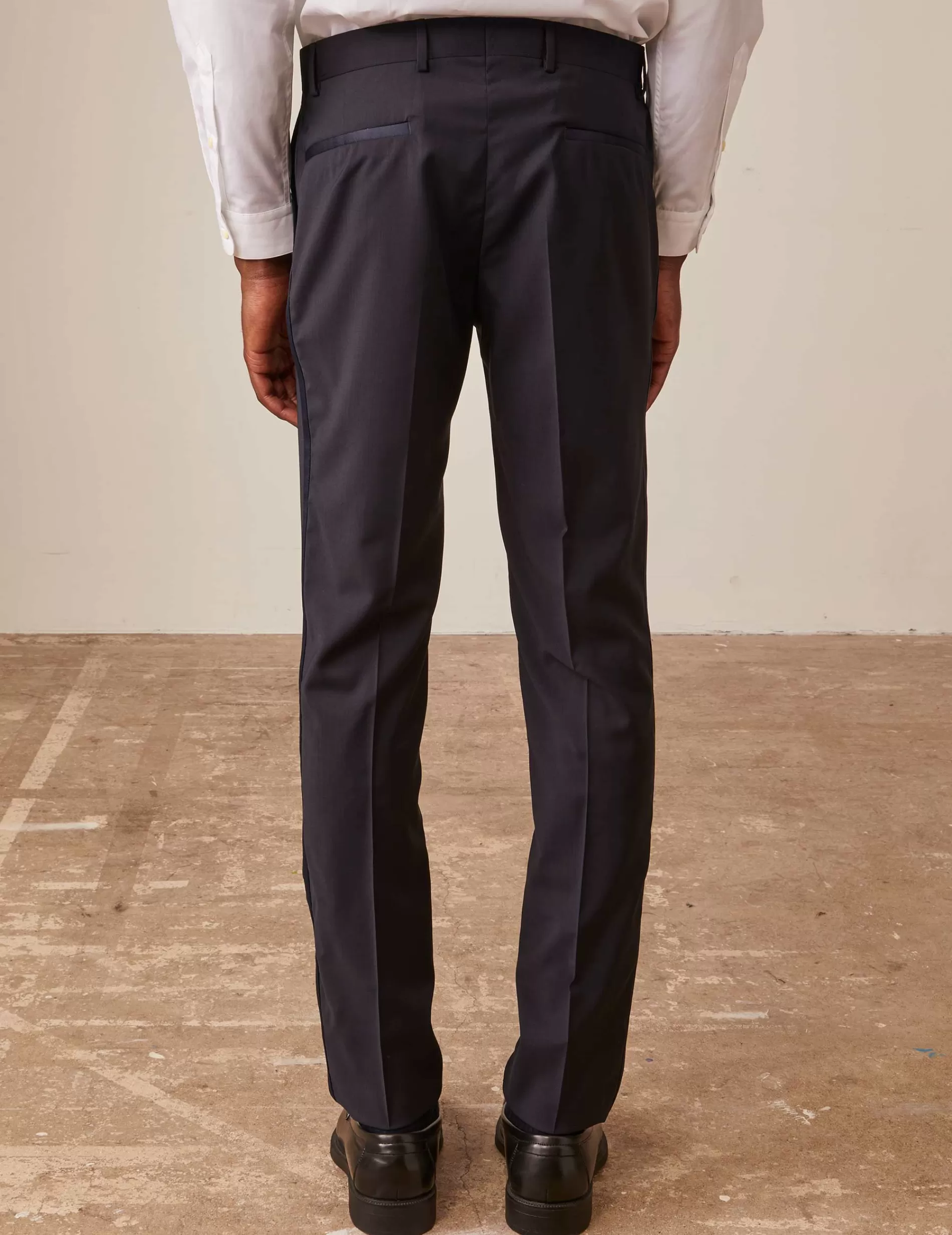 Figaret Paris Suits | Trousers | Pantalon De Smoking Fabrice En Toile De Laine Bleu Nuit