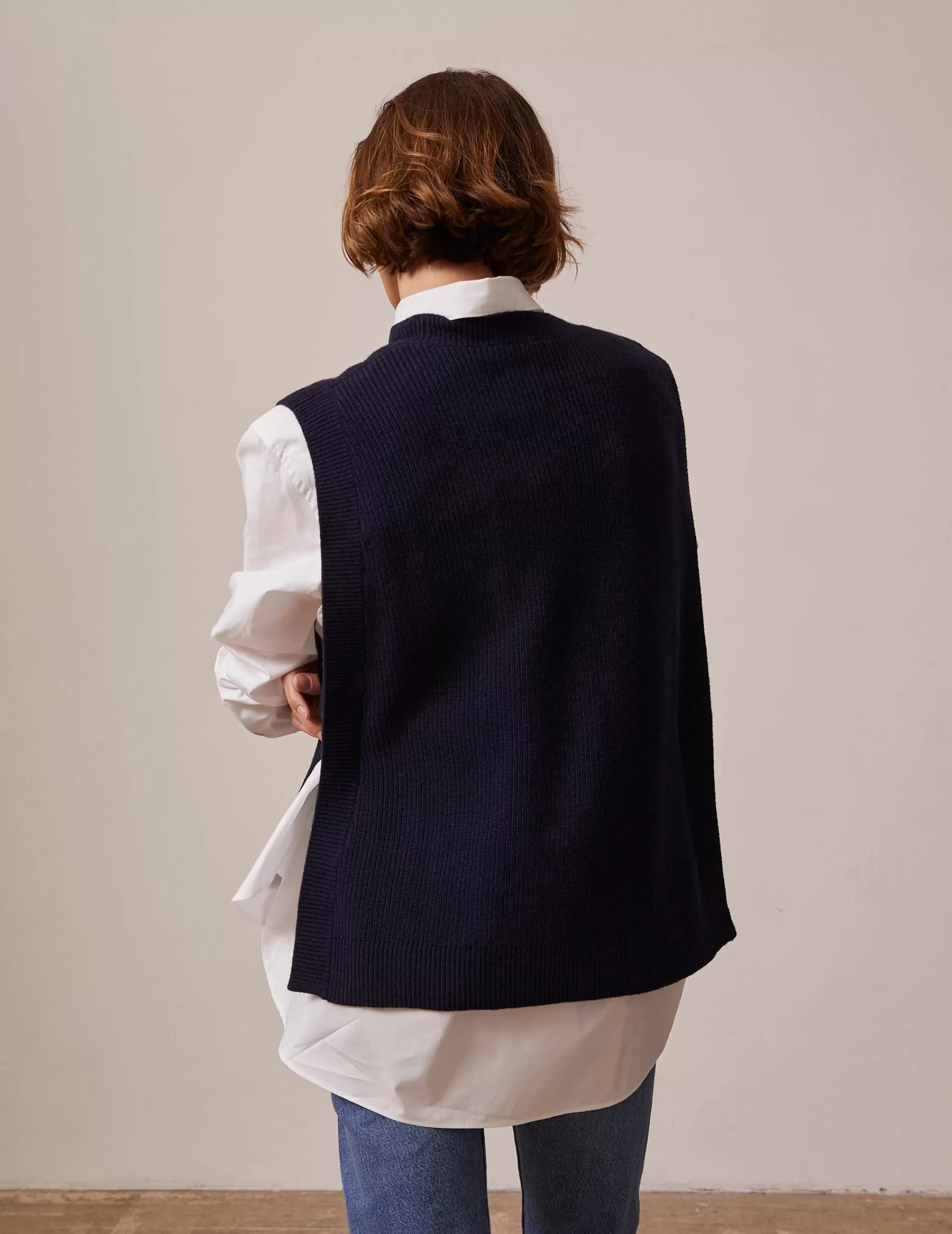 Figaret Paris Ready To Wear | Pull Sans Manches Ilonna En Cachemire Et Laine Bleu Marine