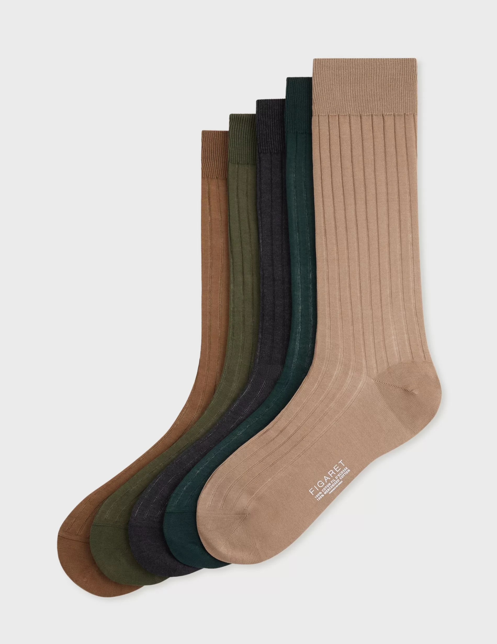 Figaret Paris Socks | Semainier De 5 Chaussettes Côtelées Unies En Double Fil D'Ecosse