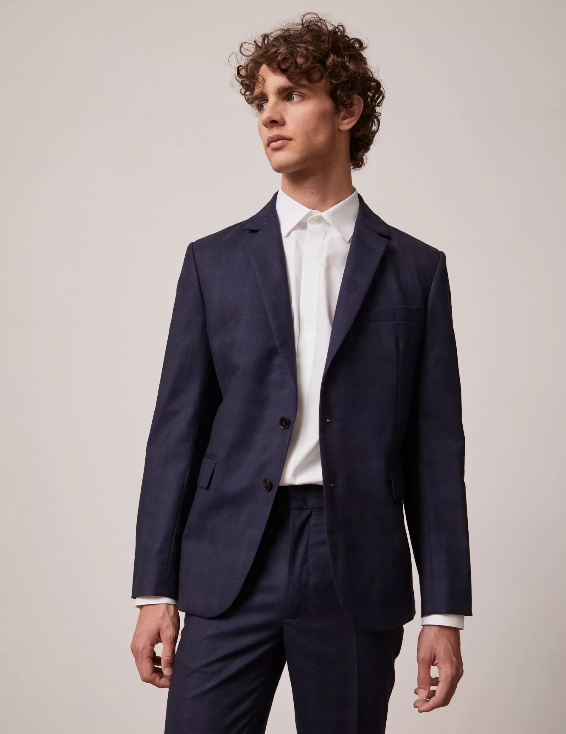 Figaret Paris Outerwear | Suits | Veste De Costume Gordon En Toile De Laine à Carreaux Bleu Marine